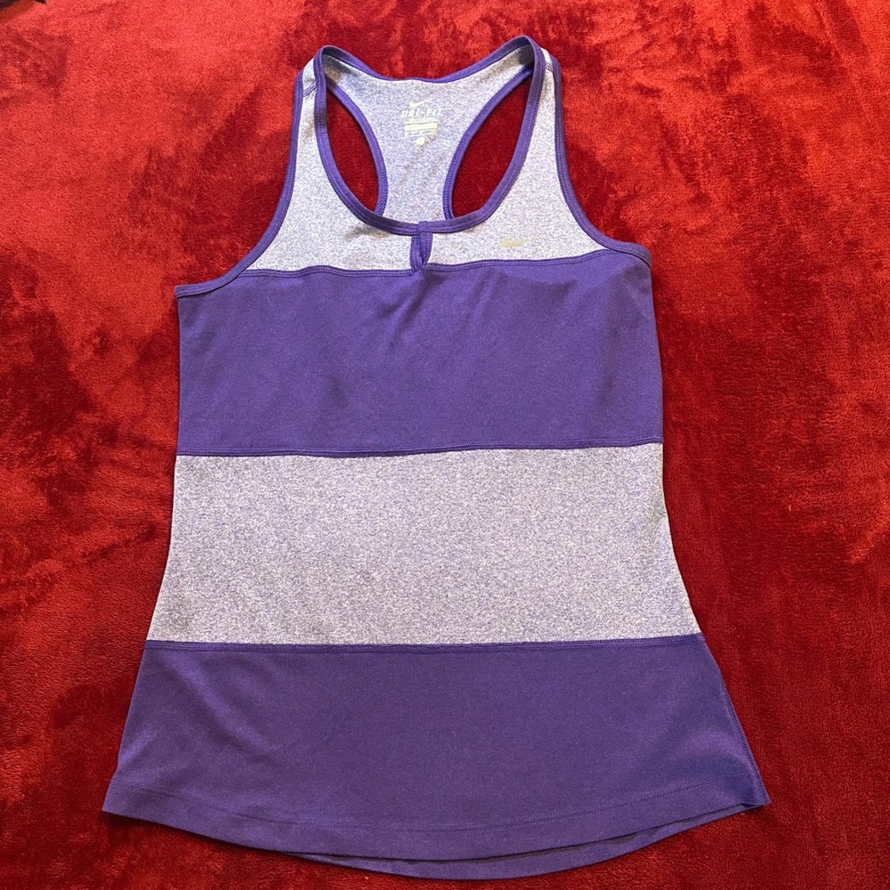 Nike Dri-FIT Womens Racerback Tank Top Purple Colorblock Small Running Gym